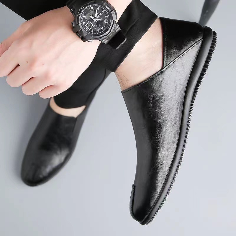 Zapatos de cuero de gran tamaño, zapatos de un solo pedal para hombre de estilo nuevo transfronterizo, zapatos blancos de conducción perezosos de suela suave y casual transpirables