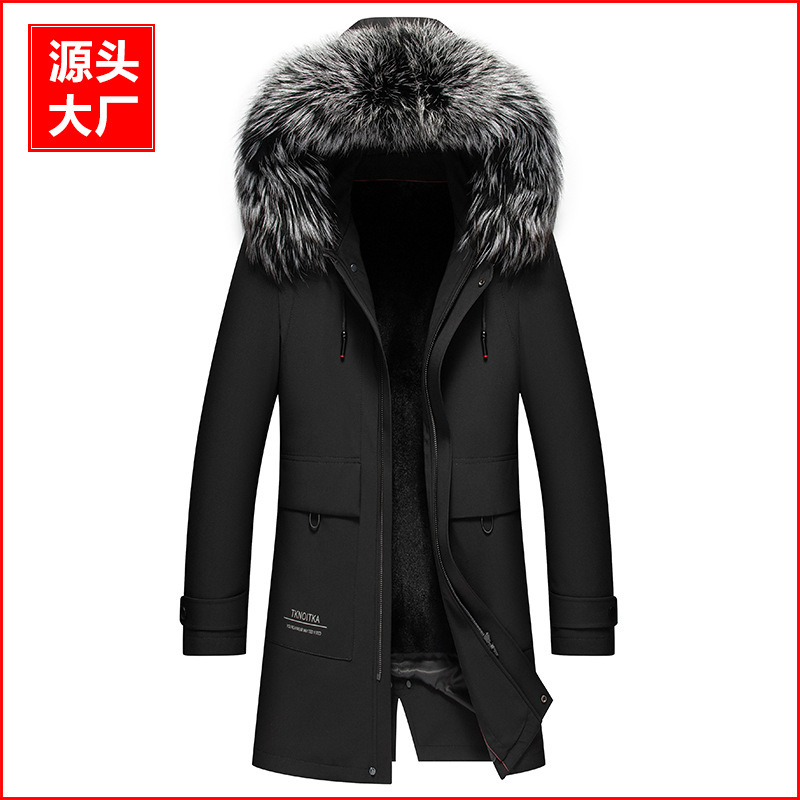 Winter New Men's Oversized Fox Fur Collar Rex Rabbit Gallbladder Parker Mid-length Fur Coat Fur Men's Coat