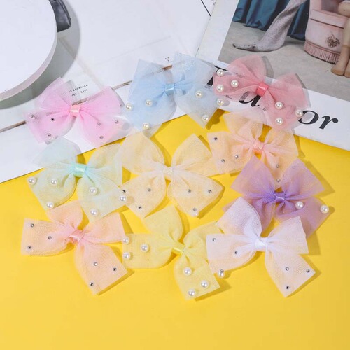 Korean-style exquisite bow accessories children's hair accessories shoes bags clothing accessories pearl mesh wholesale handmade