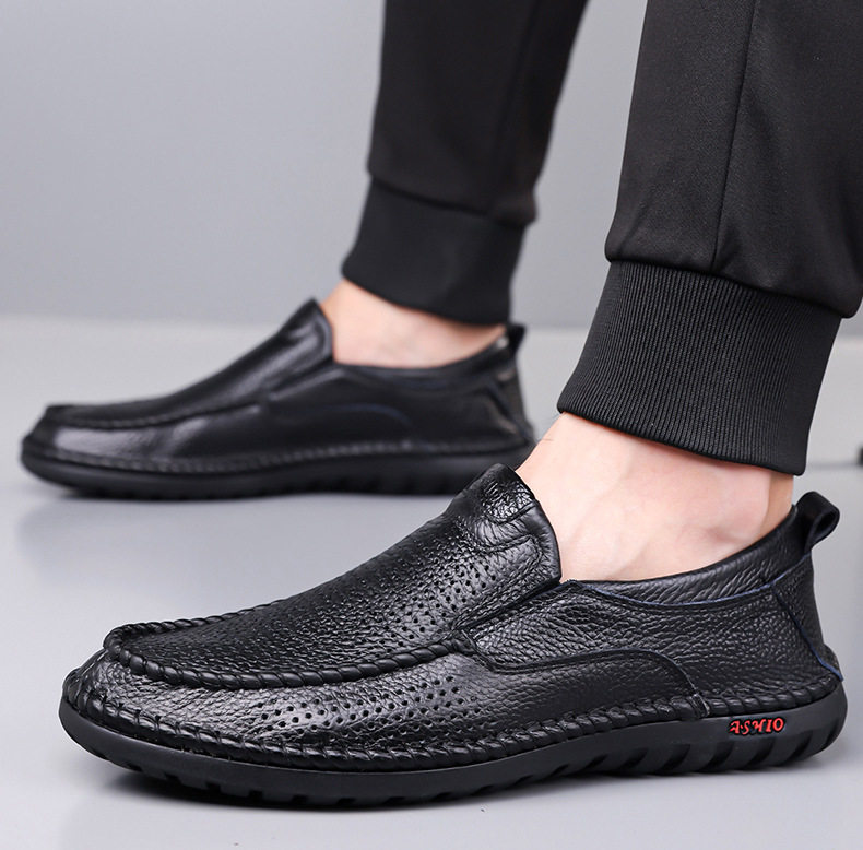 Dép sandal nam da bò thật thoáng khí lỗ rỗng, dép lê mùa hè gót thấp 1-3 cm — nâu, đen chi tiết 19