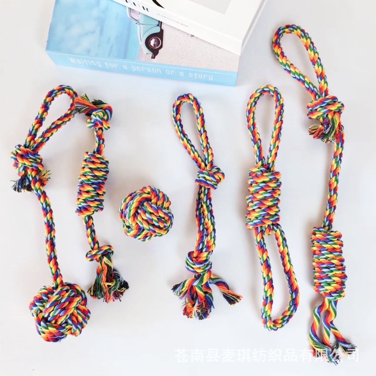 Juguetes transfronterizos para mascotas, cuerda de algodón, juguete molar para perros, juego de cuerda de algodón arcoíris resistente a la mordida