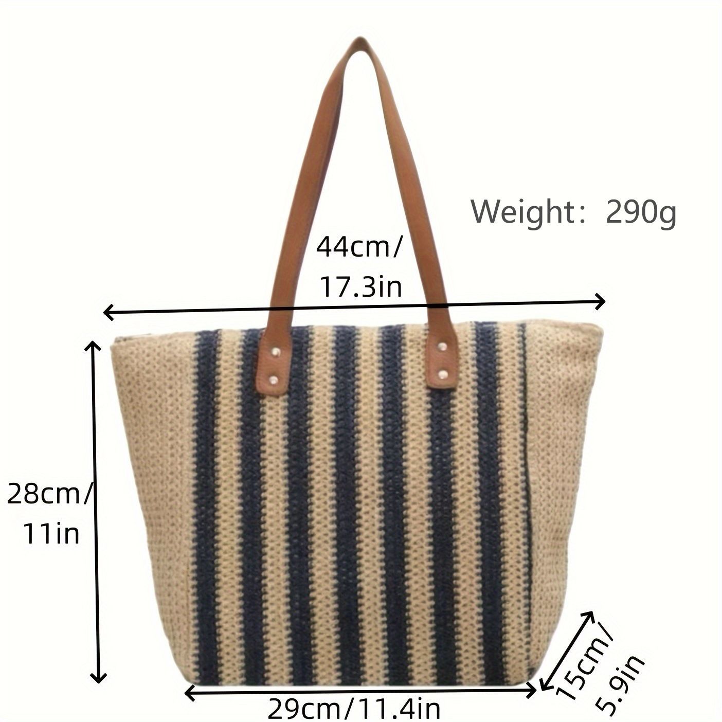 Square Shape Medium Size Women's Medium Straw Stripe Vacation Classic Style Weave Square Zipper Beach Bag