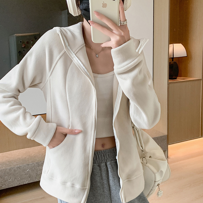 Autumn and Winter Hooded fleece-lined Thickened Yoga Jacket Outer Wear Zipper Sports Sweatshirt Slim-fit Slimming Sports Top for Women Autumn and Winter Hooded fleece-lined Thickened Yoga Jacket Outer Wear Zipper Sports Sweatshirt Slim-fit Slimming Sports Top for Women