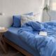 Simple Blue Mix Cotton Washed Cotton Four-piece Set Ins Style Nordic Pure Cotton Bed Sheet Quilt Cover Dormitory Three-piece Set