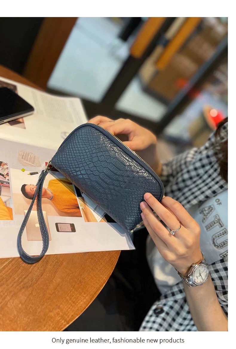 Äußere einzelne Ledergeldbörse für Damen im langen Stil, neu mit Krokodilmuster, Hauptschicht aus Rindsleder, Handtasche für Handy_voghion.com