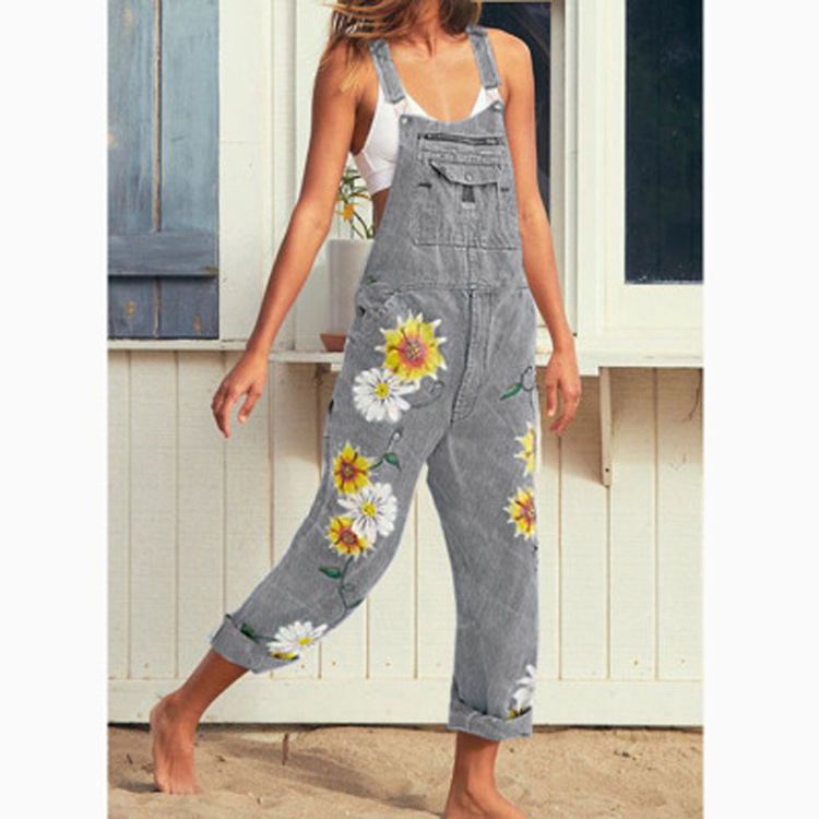 European And American Independent Station Cross-Border Trade Women's Printed Pattern One-Piece Strap Jeans_ecoleips.com
