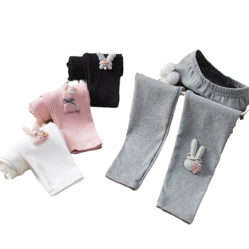 Wool pull-up girls' leggings spring style cartoon children's outer knitted pants girls outer elastic pants solid color