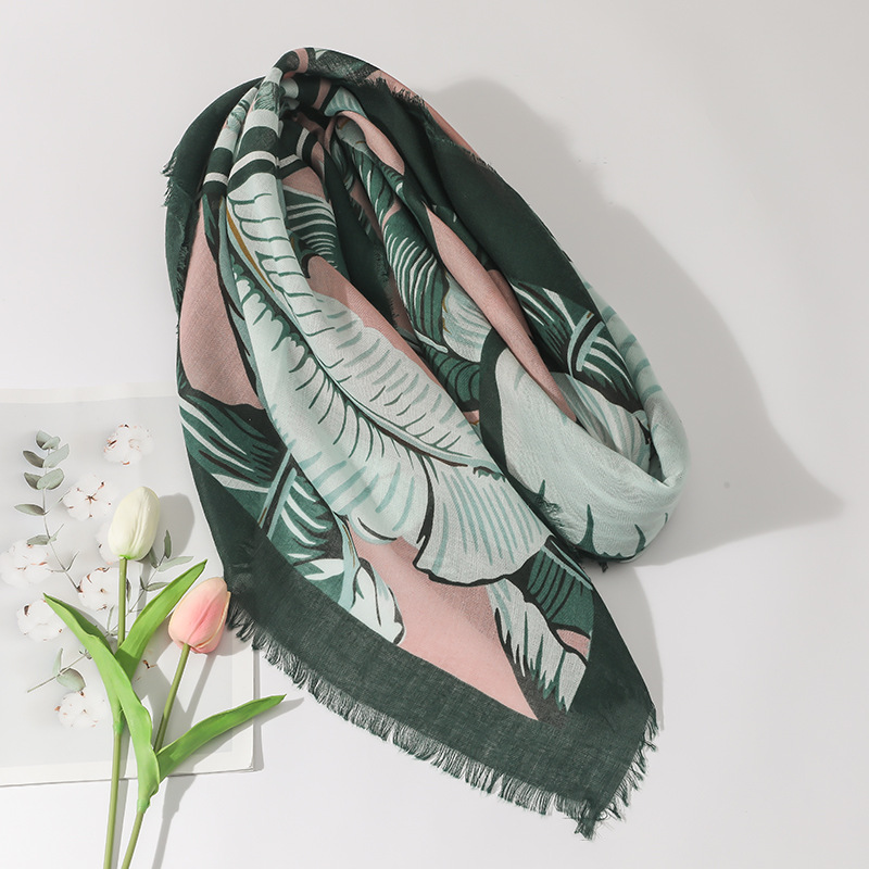 Flor de la planta de la vendimia fresca de impresión 135cm de algodón y lino sensación toalla cuadrada de viaje protector solar Toalla de playa chal exterior