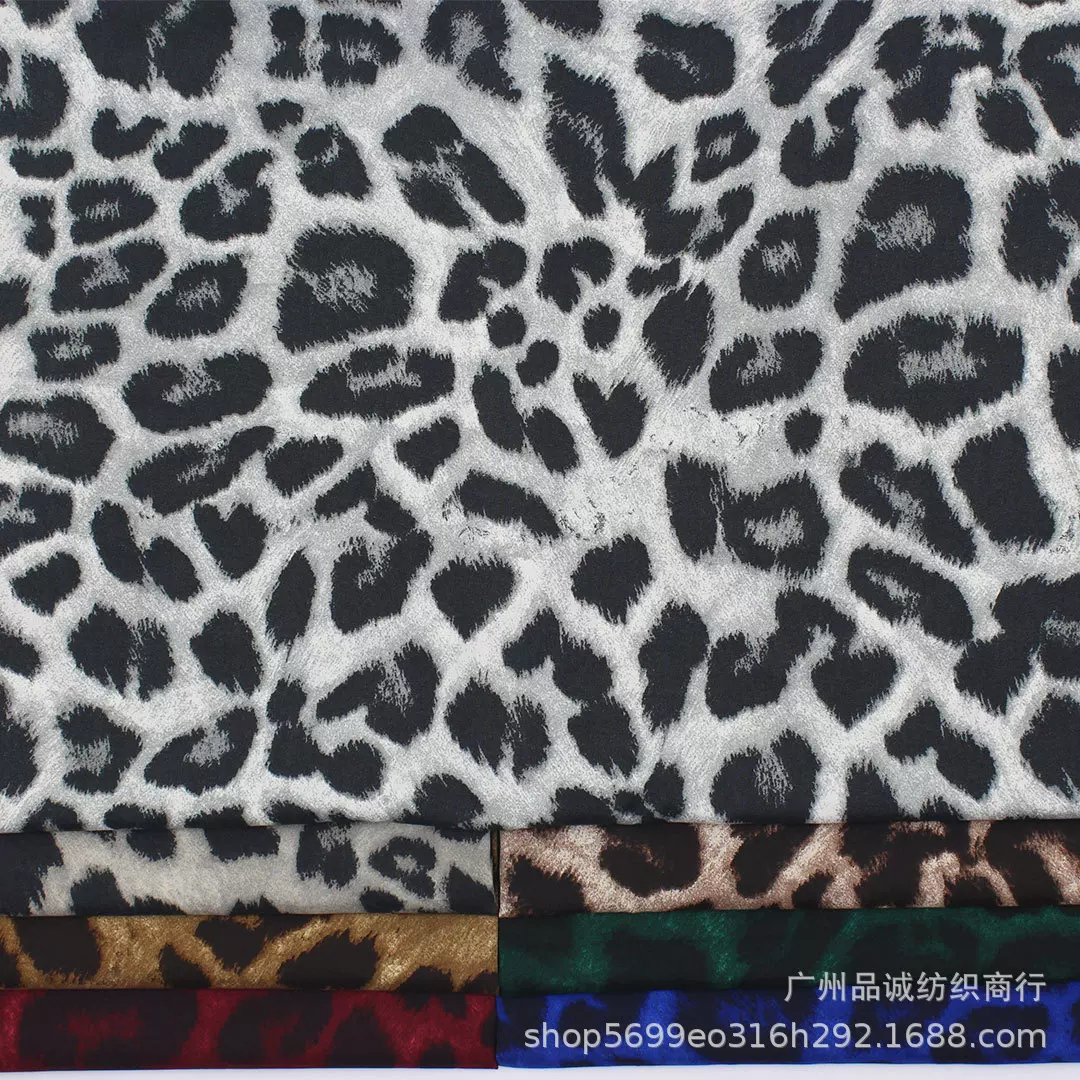 100D四面弹印花欧美豹纹雪纺印花布跨境女装连衣裙衬衫童装面料