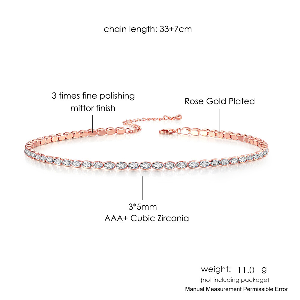 15g Weight Copper Rose Gold Plated White Gold Plated Gold Plated Plating Inlay Oval Zircon Necklace