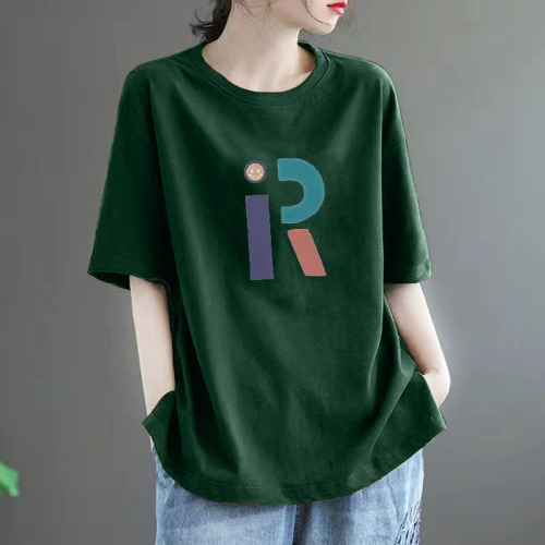 Women's 100% Pure Cotton Oversized T-Shirt with a Chic Vibe, Slim-Fitting and Body-Concealing, Versatile Round Neck Top for Casual Wear