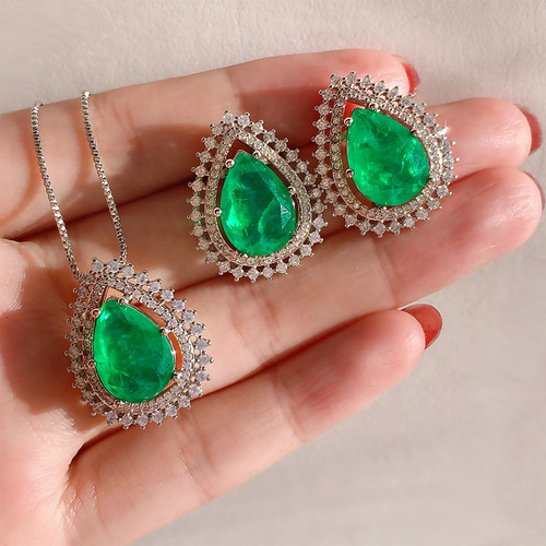 Zhuang Sheng Sheng Jewelry Bestselling European and American Classic Imitation Colorstone Emerald Jewelry Set with Tear-Drop Shape Main Stone 10*14