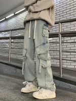 Осень/лето тонкие джинсы для мужчин и женщин, casual trousers, американский стиль, свободный прямой крой