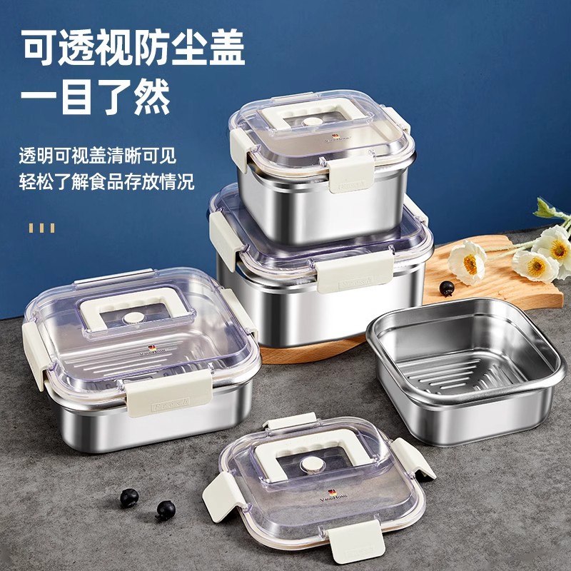 Caja de conservación fresca de acero inoxidable de grado alimenticio Caja de sellado del refrigerador Caja de almacenamiento de dirección Caja bento de frutas Picnic al aire libre portátil