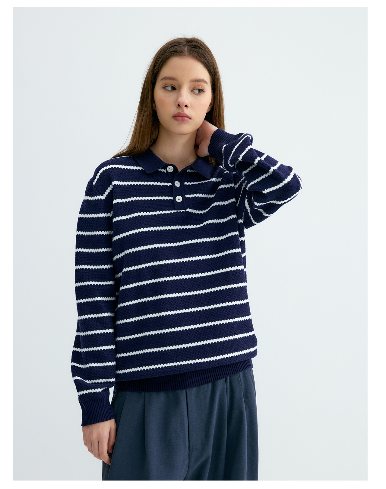 UNF Striped 300g Loose Polo Sweater