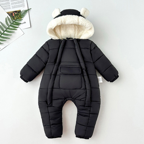 Baby clothes winter set for newborn girls, footed pinafore with added warm padding, suitable for boys, winter with hand covers and double zipper.