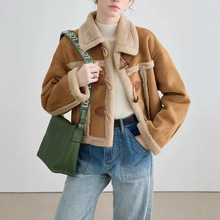 皮毛一体短外套女秋冬2025新款雅丹风宽松毛绒夹克外套