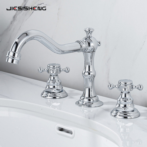 Cross-border French retro all-copper basin faucet three-piece set with double handle split three-hole hot and cold splash-proof faucet