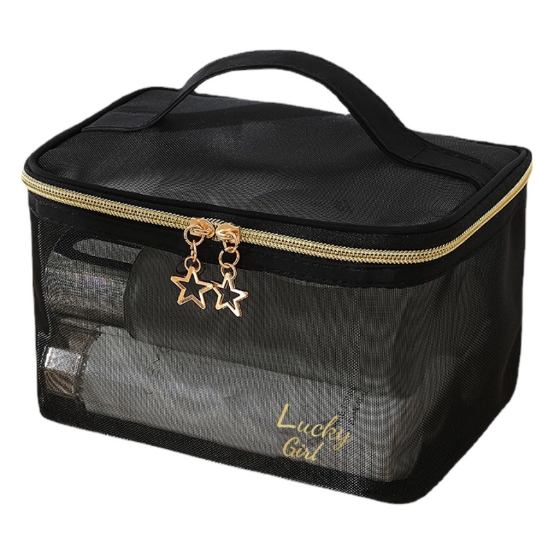 Bolsa de cosméticos de malla de nylon bolsa de almacenamiento de cosméticos bolsa de lavado de malla de viaje transparente portátil de gran capacidad LOGO fijo