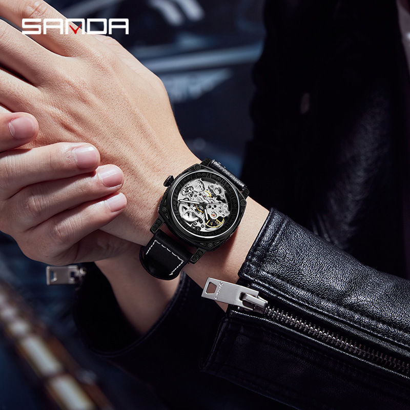 Sanda nuevo reloj hombres hueco reloj mecánico moda 7013 reloj mecánico automático niños reloj impermeable hombres