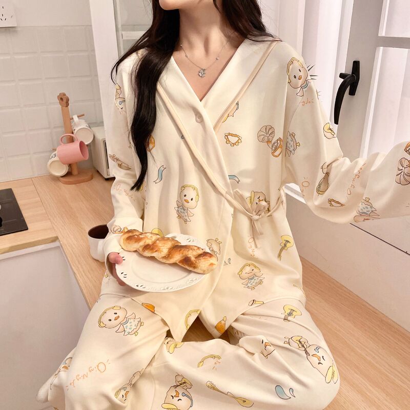 New Soft Imitation Cotton Moon Clothing Spring and Autumn Pregnant Women Waiting for Delivery Nursing Clothing Postpartum plus size Nursing Clothing Kimono suit