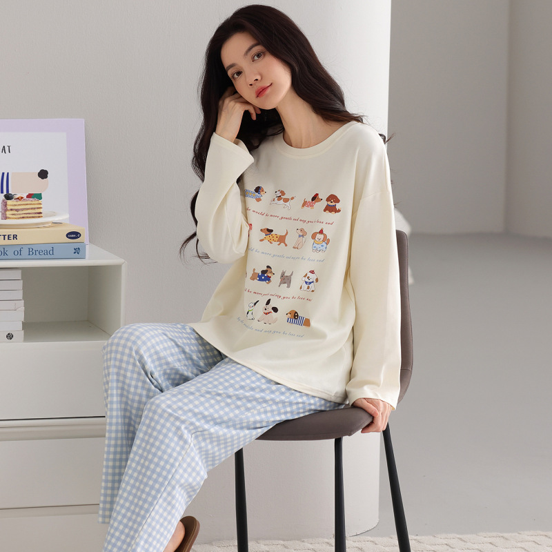 2025 New Spring and Autum Long-Sleeved 100% Cotton Pajamas for Women Korean Style Loose High-End Women's Cotton Home Clothes 2025 New Spring and Autum Long-Sleeved 100% Cotton Pajamas for Women Korean Style Loose High-End Women's Cotton Home Clothes