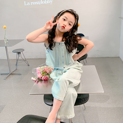 女童套裝夏裝2024新款洋氣時髦童裝兒童夏季吊帶小女孩短袖兩件套