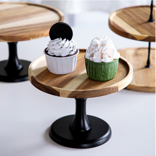 Wooden dessert table accent display rack cold buffet tea break serving stand tableware high-legged cake fruit tray solid wood tray