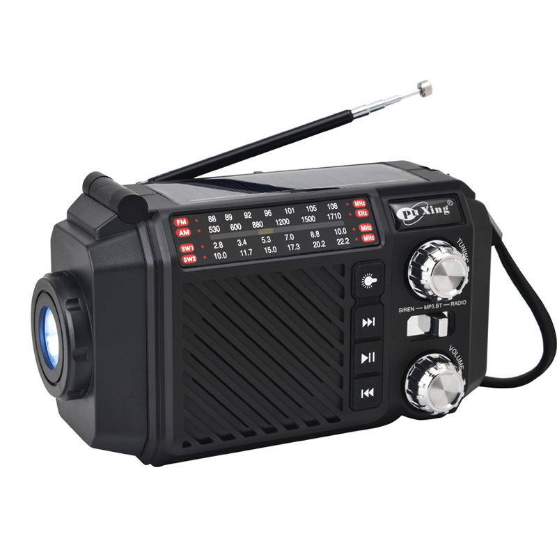 Radio de emergencia de preparación para el combate portátil transfronteriza, prevención de desastres, linterna multifuncional, generación de energía de manivela, carga de teléfono móvil, energía solar