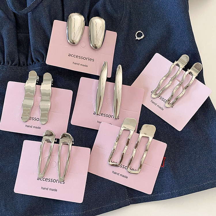 french style cool design metal silver barrettes a pair of hairclips simple all-match duckbill clip bangs side clip female