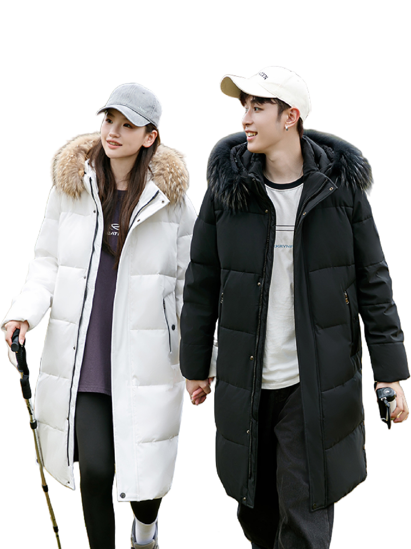 Pareja chaqueta larga sobre la rodilla de los hombres y mujeres engrosado calentamiento gran abrigo de gran tamaño de la moda cuello de lana verdadero