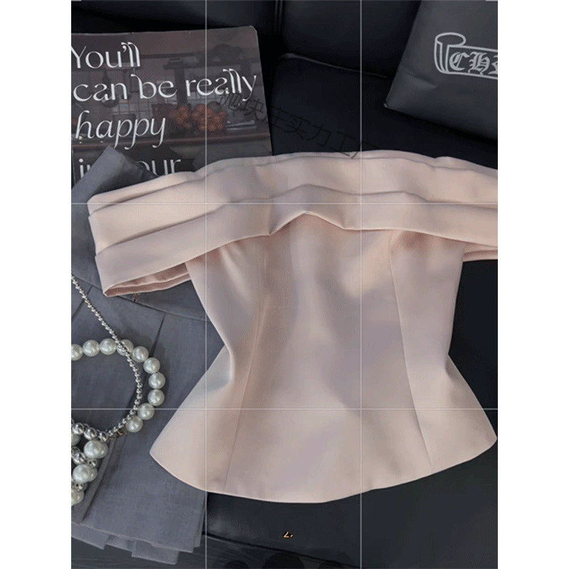 Розовый топ на одно плечо для женщин, милый и нежный женственный стиль, новинка лета 2025 года, элегантный топ без плеч.