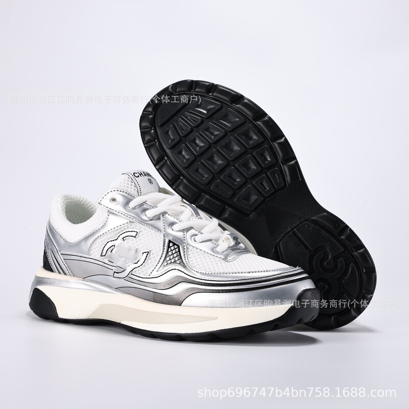 2026 New Cross-Border 23C Chanel-Style Silver-Toe Dad Shoes Thick-Soled Sneakers Unisex Genuine Leather Casual Shoes 2026 New Cross-Border 23C Chanel-Style Silver-Toe Dad Shoes Thick-Soled Sneakers Unisex Genuine Leather Casual Shoes