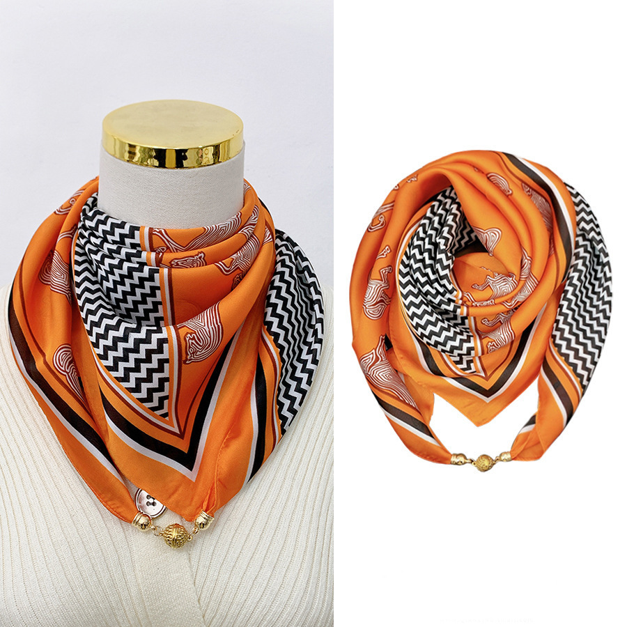 Bufanda fina triangular con hebilla magnética para mujer, pequeña, de seda, para protección del cuello, ideal para primavera, otoño y verano. 70x70_voghion.com