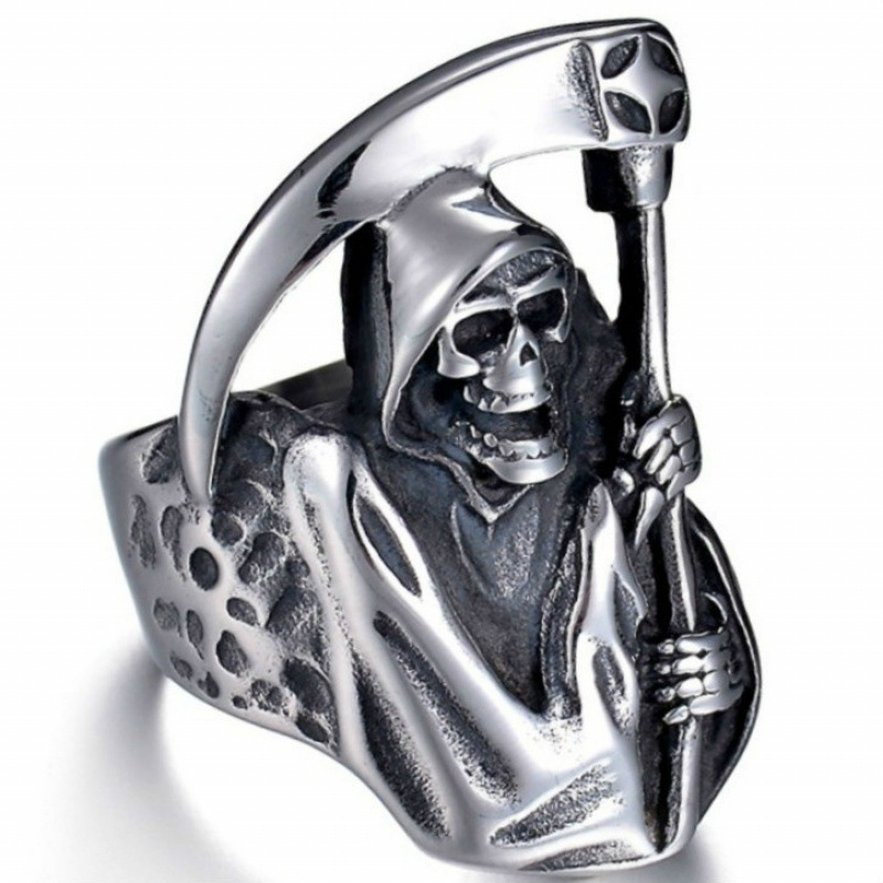 Cross-Border Hot Selling New Personalized Retro Alloy Ring Death Scythe Domineering Skull Men's Ring Manufacturer Wholesale