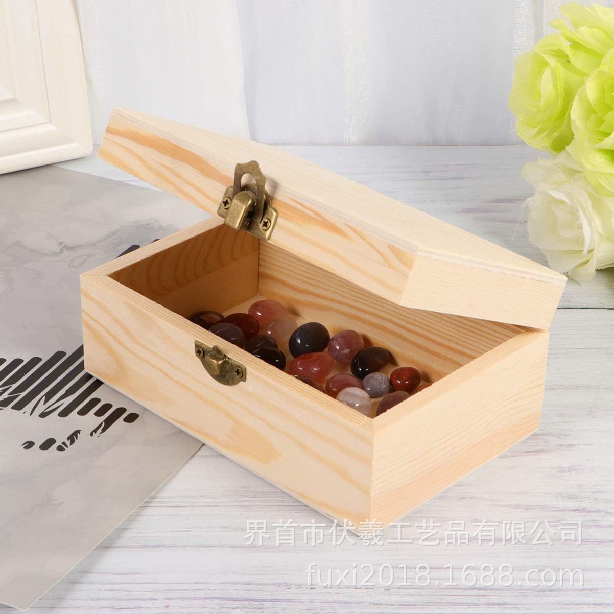 Caja de madera pequeña varios, caja de almacenamiento rectangular de madera maciza, joyero a prueba de polvo, caja de regalo cuadrada de pino para el hogar