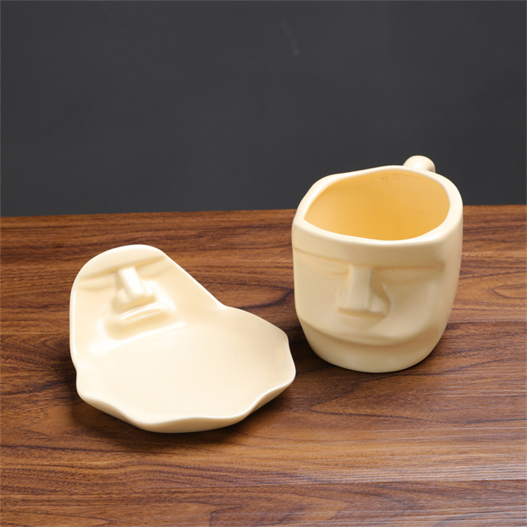 Face Sculpture Coffee Mug, Artistic Ceramic Face-to-face Cup_voghion.com