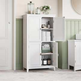 外贸亚马逊跨境浴室储物柜4门独立式收纳柜可调节货架拼框餐边柜