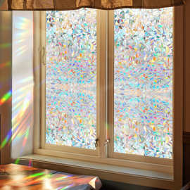 跨境PVC折射七彩彩虹月牙静电玻璃贴无胶窗户贴膜 可移除玻璃窗花