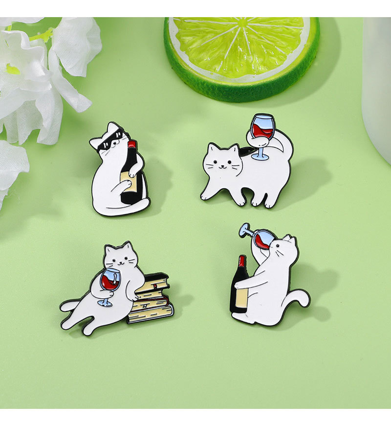 Alloy Material Cute Modern Style Pin Cat Red Wine Alloy Enamel Unisex Brooches