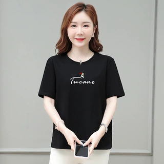 纯棉短袖女士t恤夏季中年妈妈薄款宽松大码显瘦半袖洋气上衣百搭