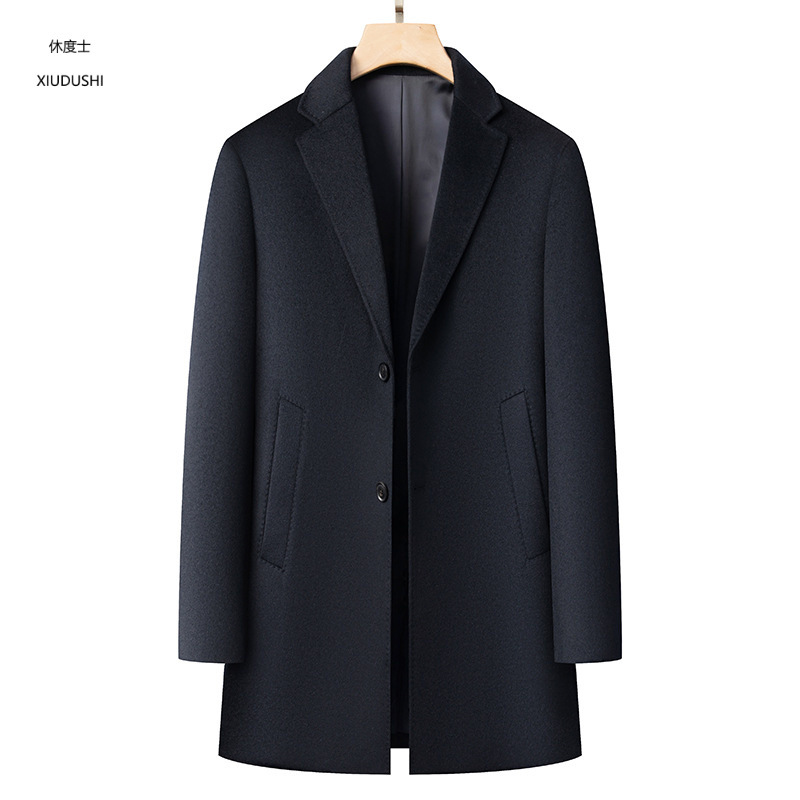 2026 Winter New Style Middle-Aged Men's Suit Collar Mid-Length Cashmere Wool Coat, Warm Outerwear for Fathers
