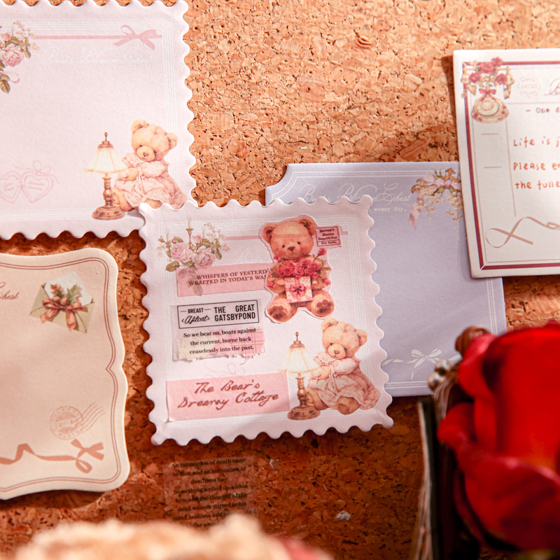 Mr. Paper Tarjeta trasera N pegatinas Serie de cajas de flores de oso Ilustración de alto valor Notas de estudiante Papel de mensajes Post-it