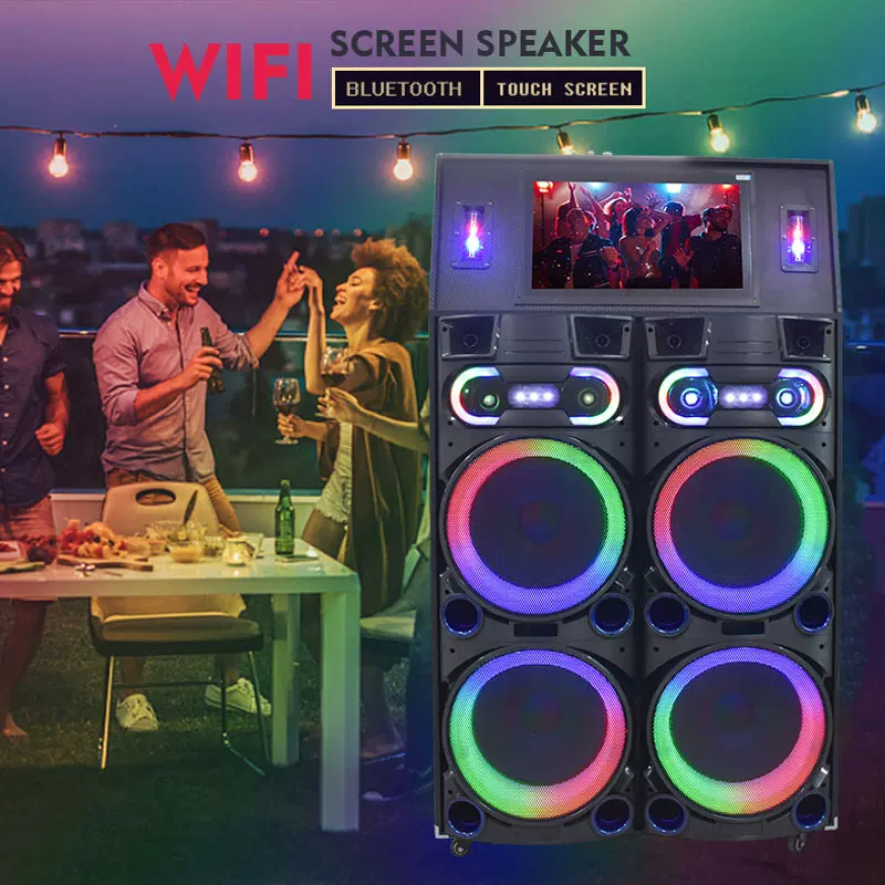 工厂大功率200W音响4个12寸视频机超重低音炫酷灯木塑蓝牙音响带