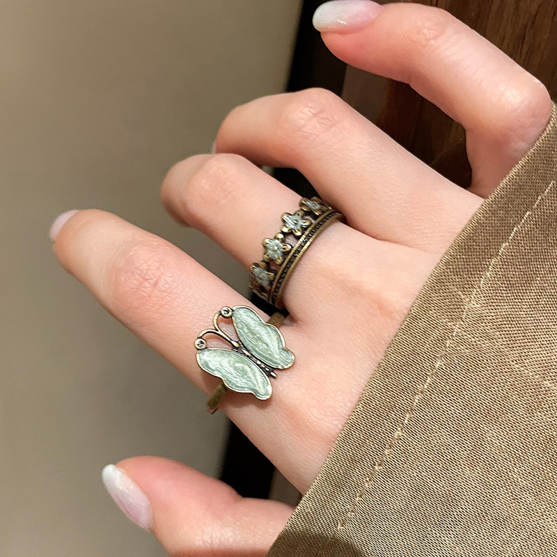 Oil Drop Flower Open Vintage Style Versatile Index Finger Ring Light Luxury High-end Feel Jewelry_voghion.com