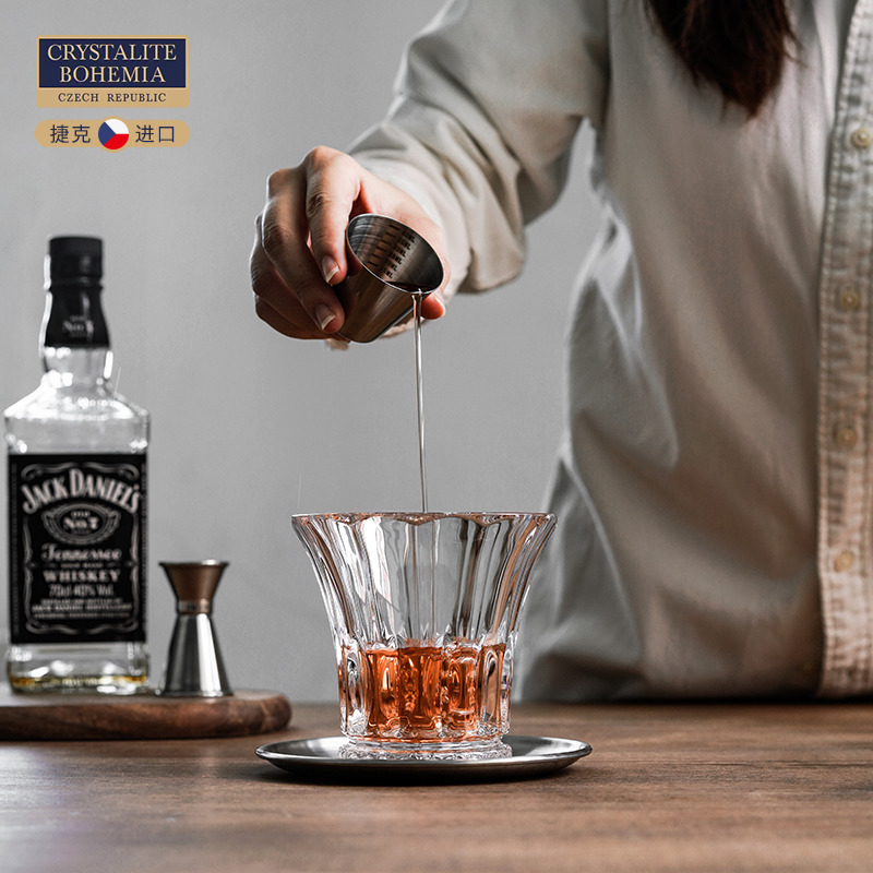 捷克BOHEMIA原装进口水晶玻璃威士忌杯 高档洋酒杯白兰地平底杯