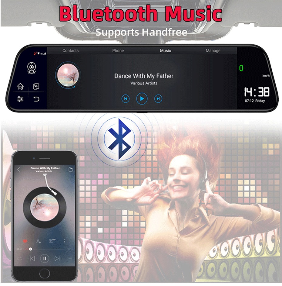 Cross-Border 9.66 10-Inch 4g Full-Screen Streaming Rearview Mirror Hd Night Vision 1080P Dual-Lens Driving Recorder