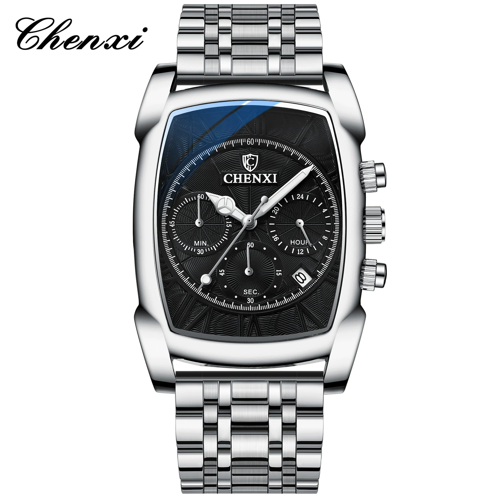 Chenxi Square High-End Multifunctional Quartz Watch Popular Men's Sports Waterproof Luminous Watch Fangsheng Watches