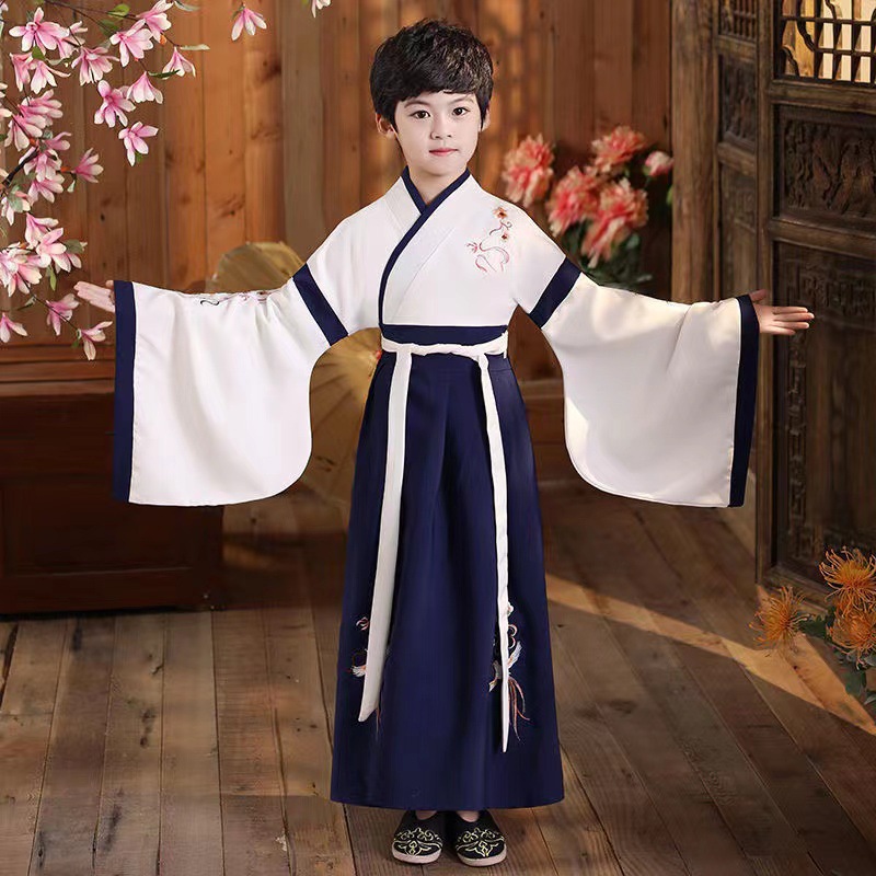 Queqi 흰색과 파란색 넓은 소매