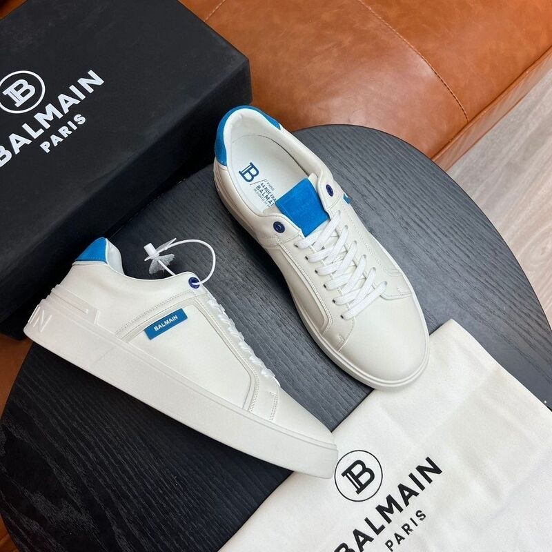 European Balmain 2025 New Casual Sports Men's Shoes Genuine Leather Fashion Versatile Sneakers Comfortable White Shoes Trendy